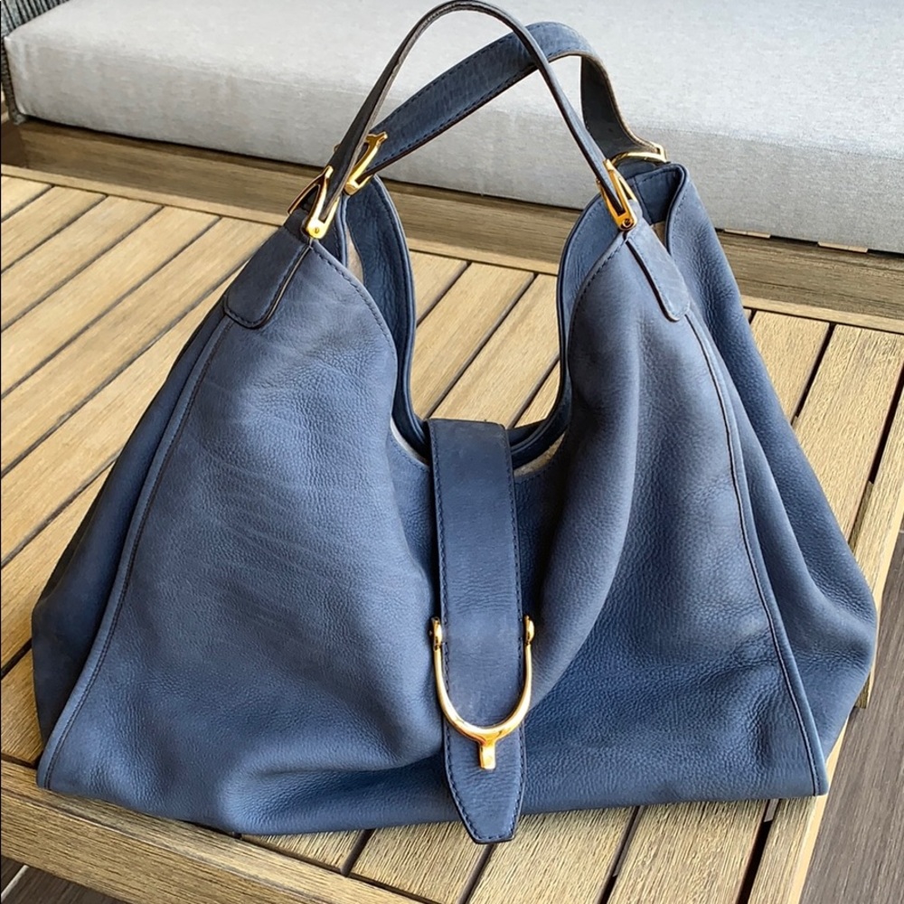 Gucci blue Nubuck leather large shoulder bag